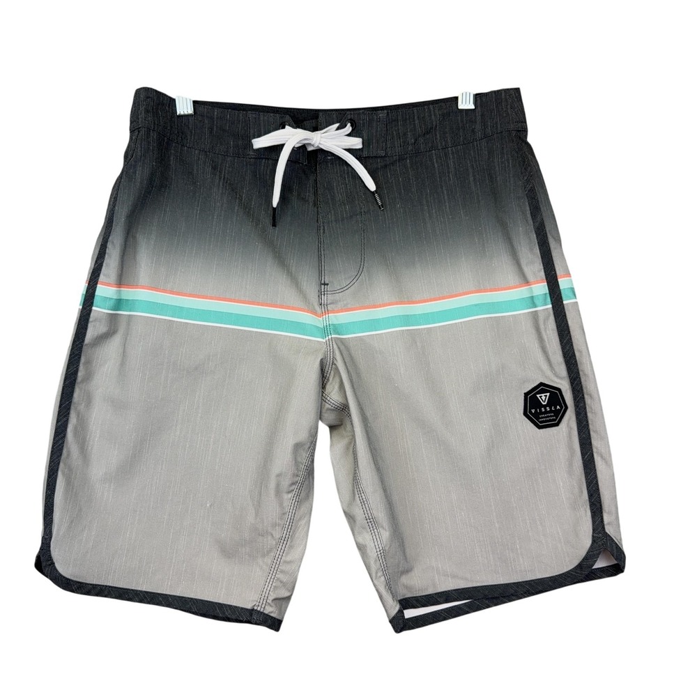 Vissla Board Shorts Mens 30 Gray Stripe Quick Dry Stretch Swim Trunks Surf